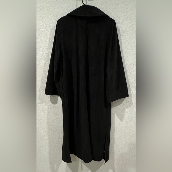 Fig & Viper Black Embroidered Floral Longline Faux Suede Boho Trench Coat Large - Picture 11 of 15